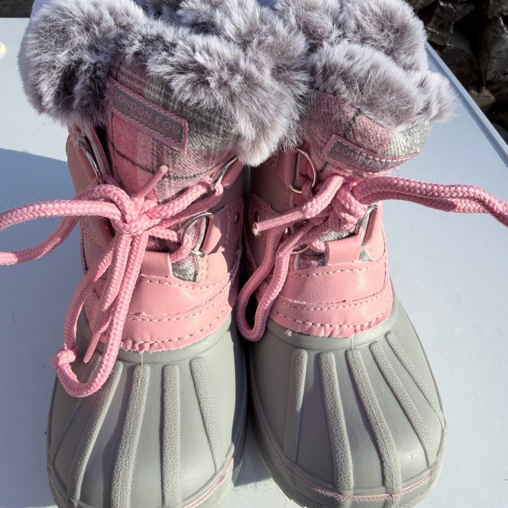 London Fog Pink and Gray Faux Fur Kid Boots